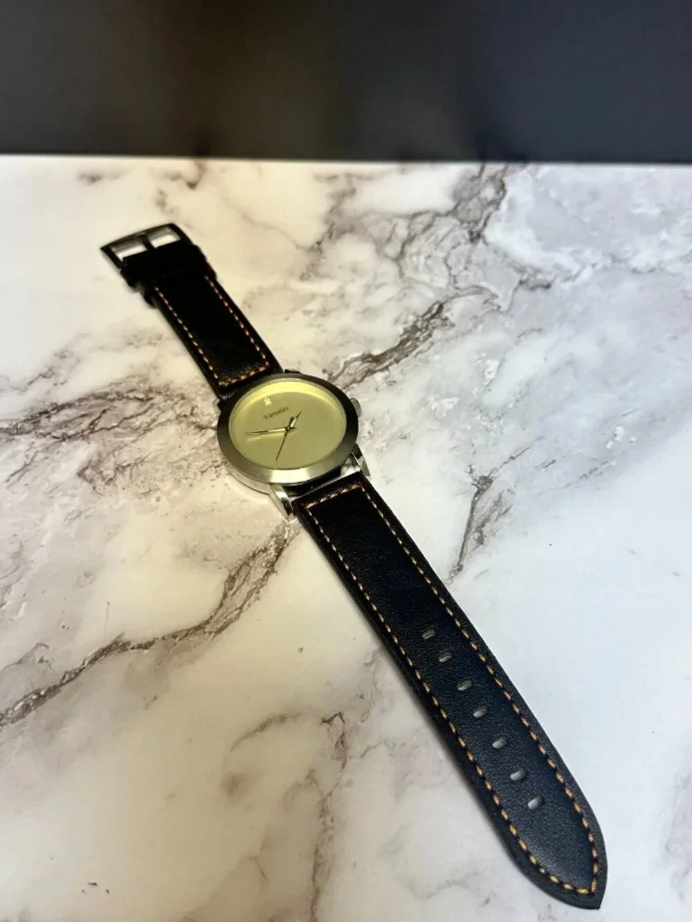 3/$30 Varsales Watch Men Silver Tone Black Faux Leather Band 40MM Dial